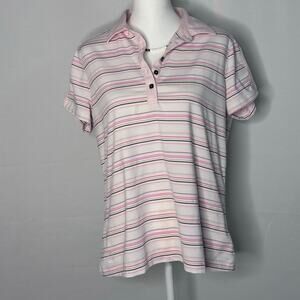 Kati Lord Pink Striped Polo Shirt Short Sleeve Stretch Top